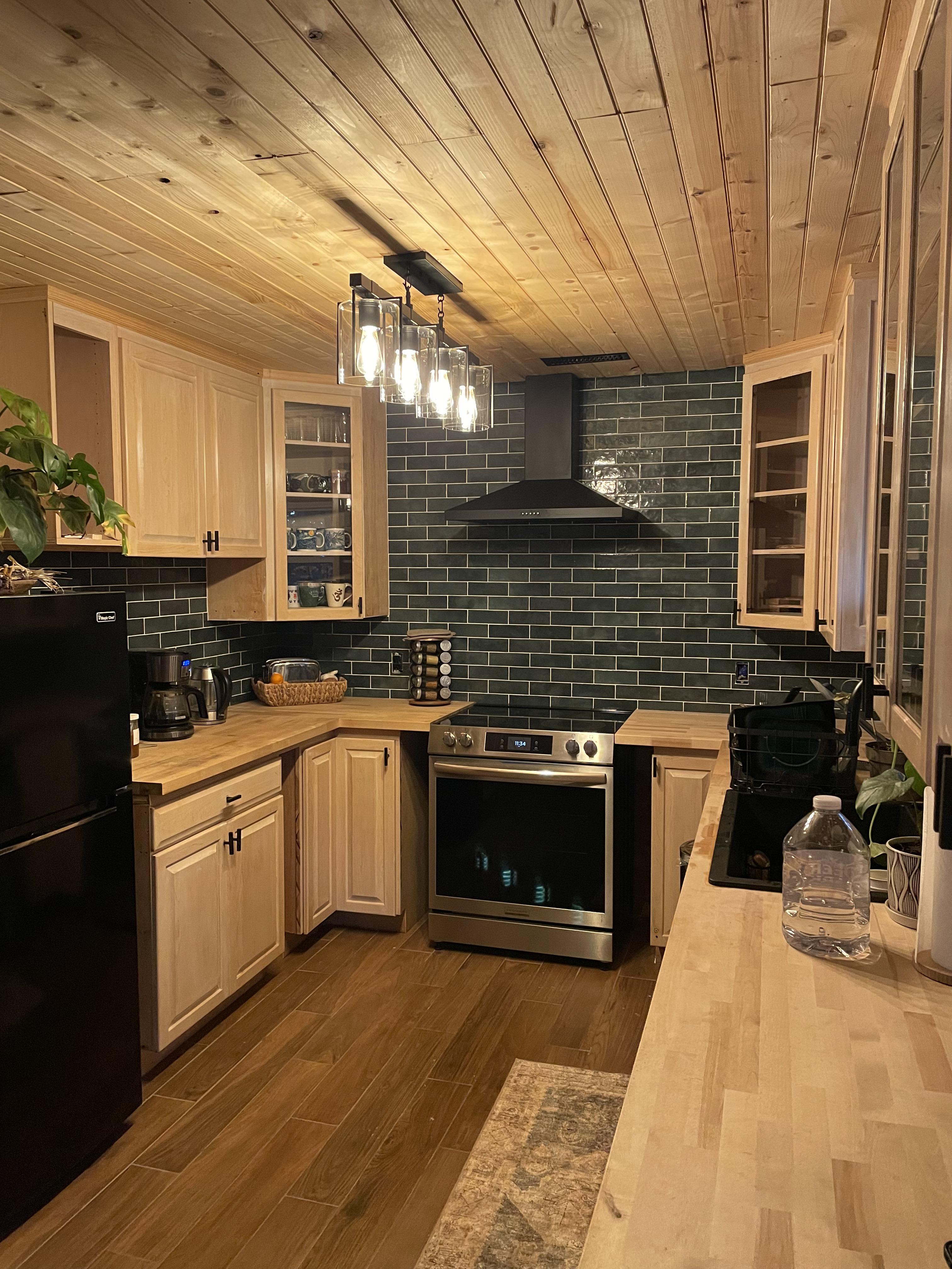 Kitchen Remodel - Vaulted Pine Ceiling & Green Tile