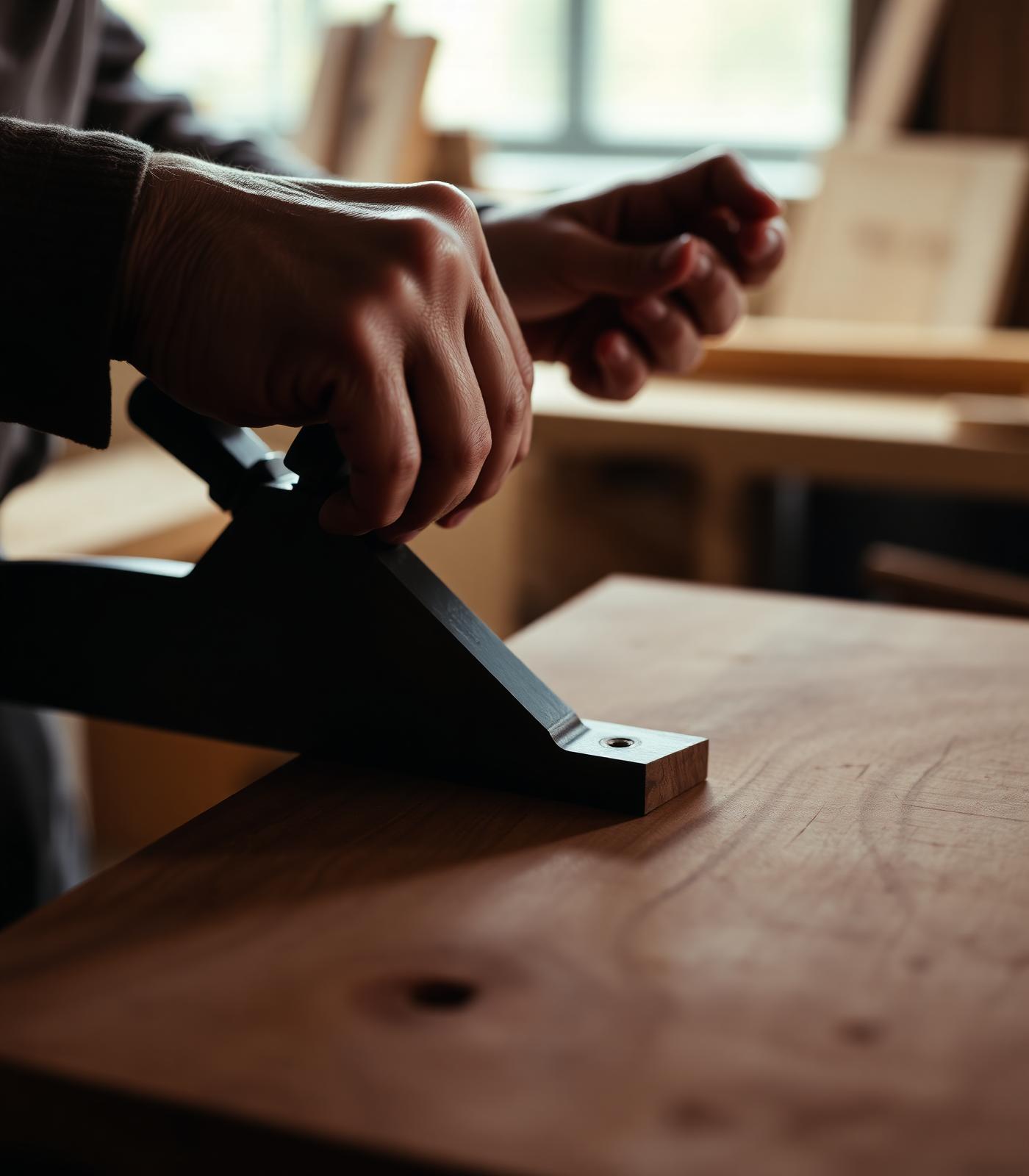 A craftsman planing walnut by hand